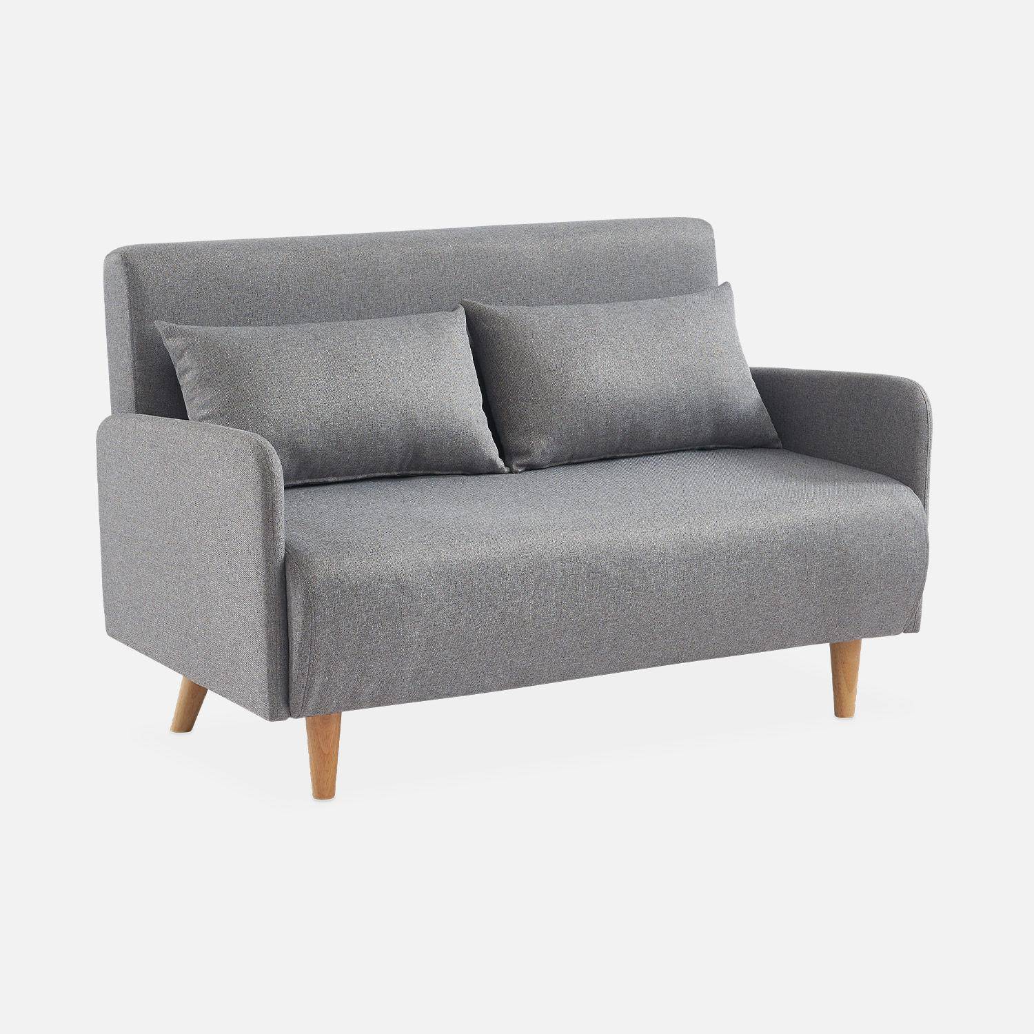 Sofá-cama de tela - Panam - escandinavo de 2 plazas, patas de madera clara, gris claro, asiento corrido, respaldo reclinable Photo3