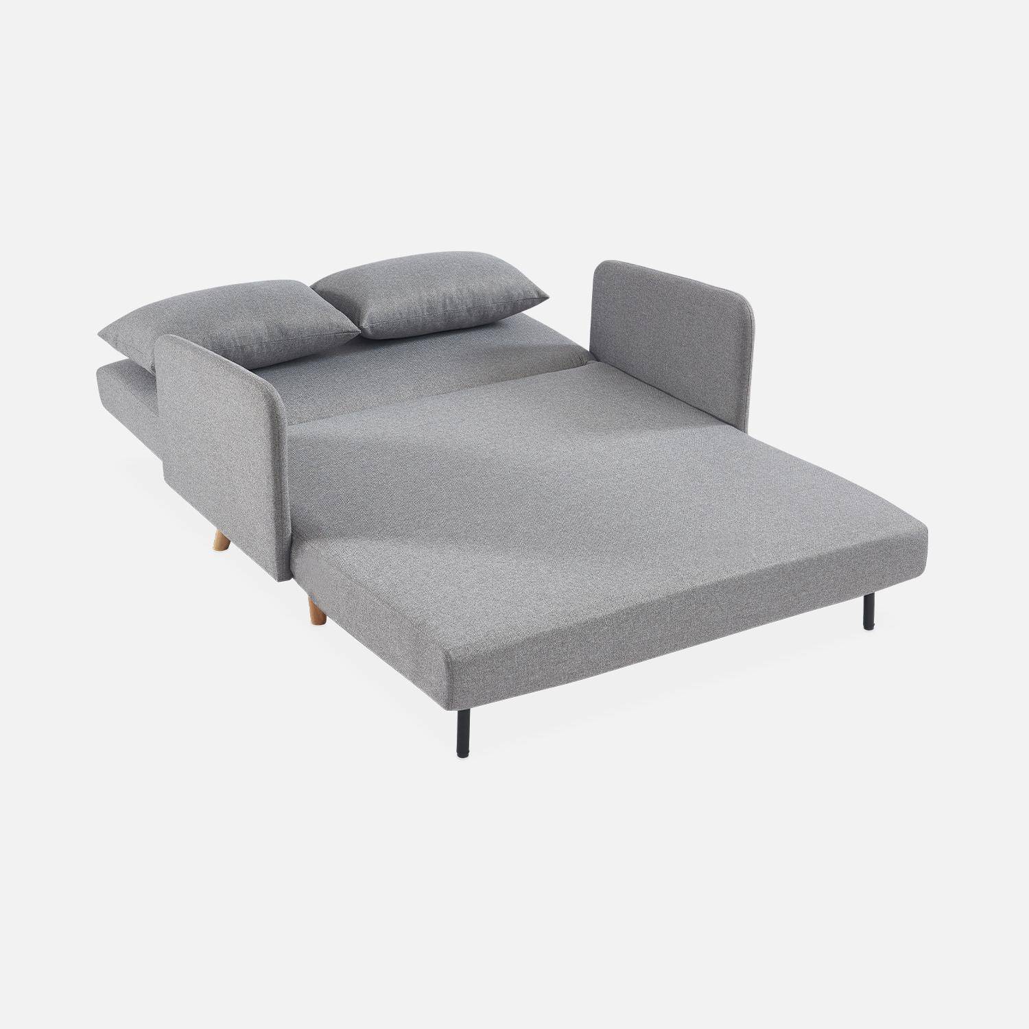 Sofá-cama de tela - Panam - escandinavo de 2 plazas, patas de madera clara, gris claro, asiento corrido, respaldo reclinable Photo7