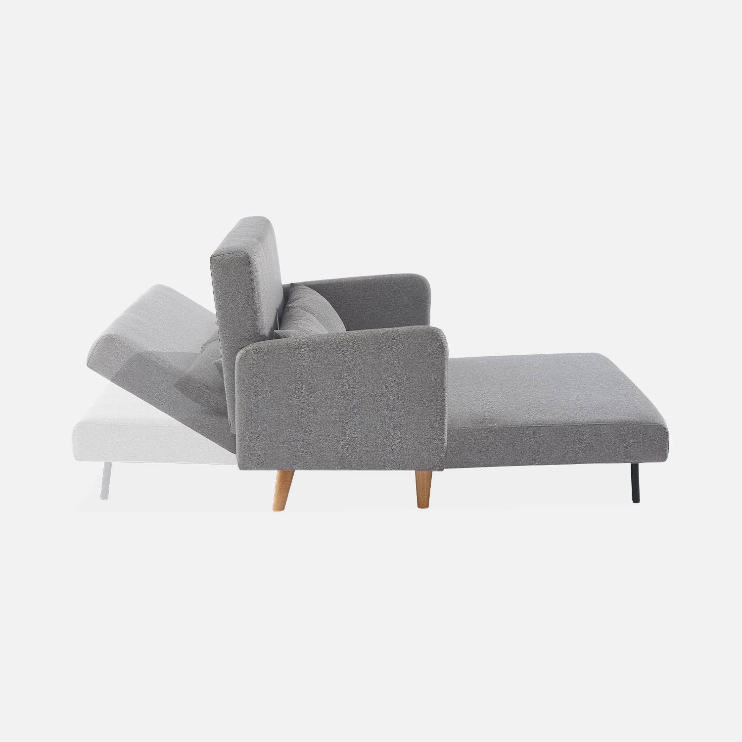 Sofá-cama de tela - Panam - escandinavo de 2 plazas, patas de madera clara, gris claro, asiento corrido, respaldo reclinable Photo5