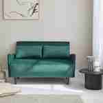 Sofá-cama de terciopelo - Panam - 2 plazas escandinavo, patas de madera oscura, verde, asiento corrido, respaldo reclinable Photo1