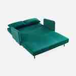 Sofá-cama de terciopelo - Panam - 2 plazas escandinavo, patas de madera oscura, verde, asiento corrido, respaldo reclinable Photo7