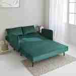 Velours slaapbank, 2-zits Scandinavisch, houten poten, chaise longue, verstelbare rugleuning, groen Photo2