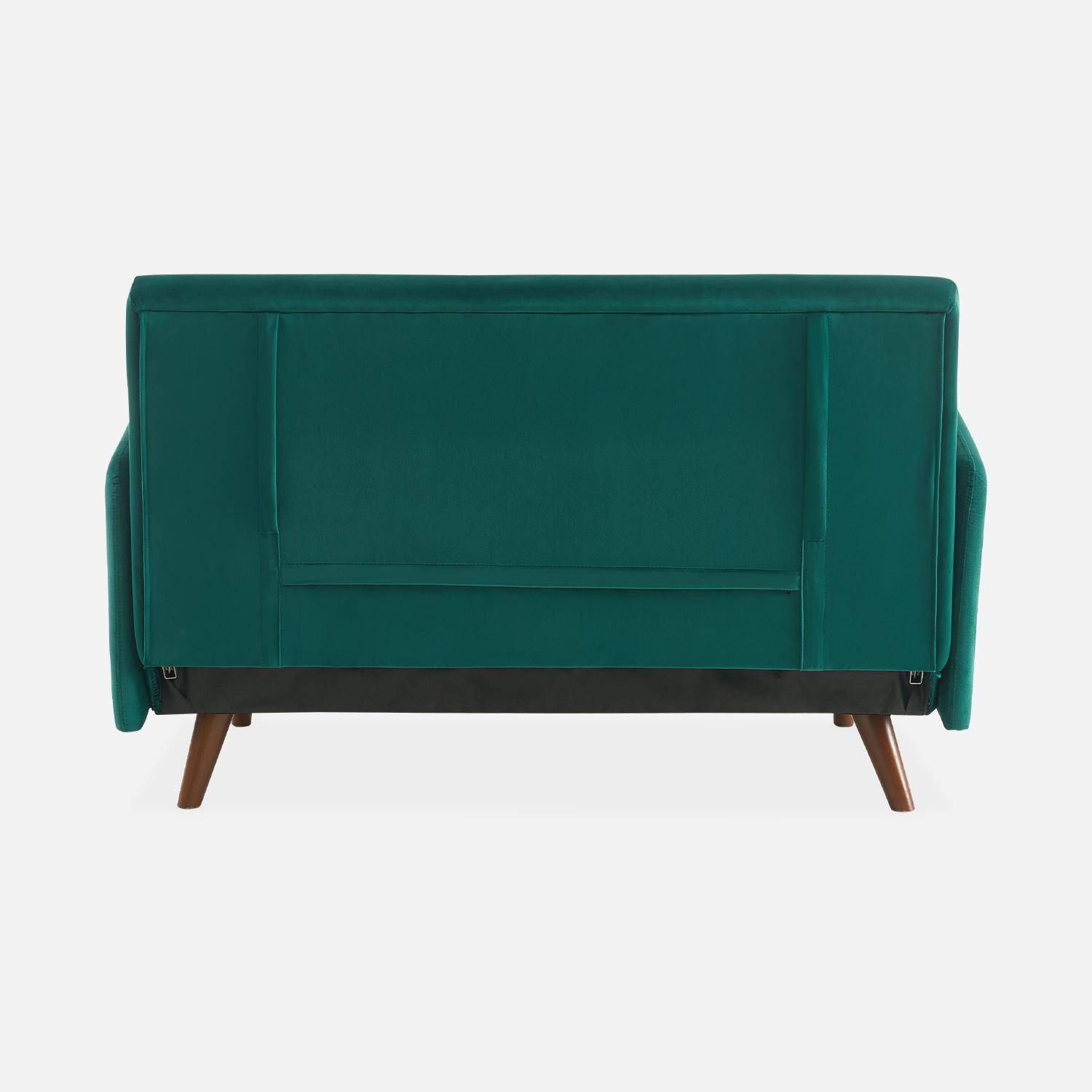 Sofá cama de terciopelo - Panam - escandinavo de 2 plazas, patas de madera oscura, verde, asiento de banco, respaldo reclinable Photo8