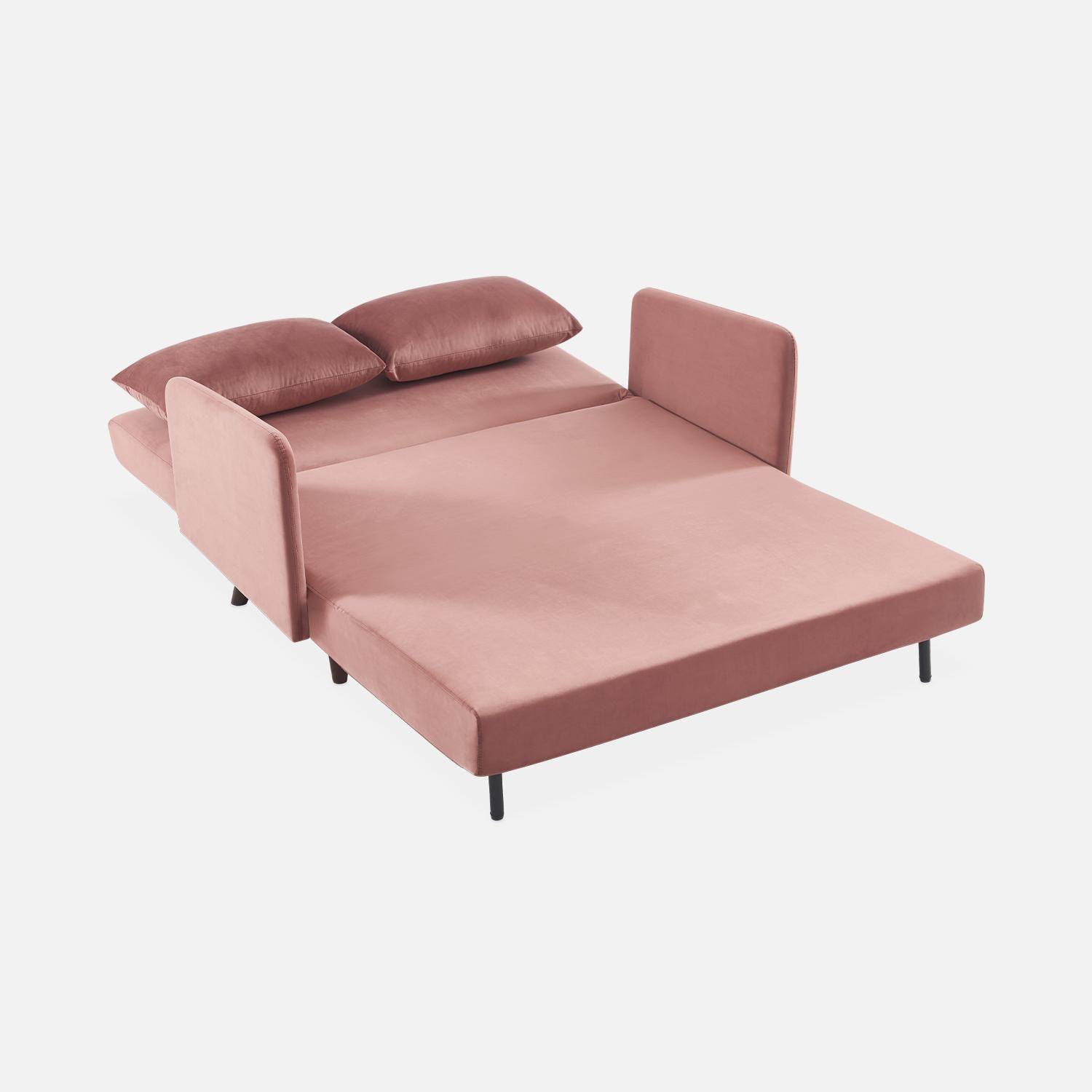 Sofá cama de terciopelo - Panam - escandinavo de 2 plazas, patas de madera oscura, rosa, asiento de banco, respaldo reclinable Photo7