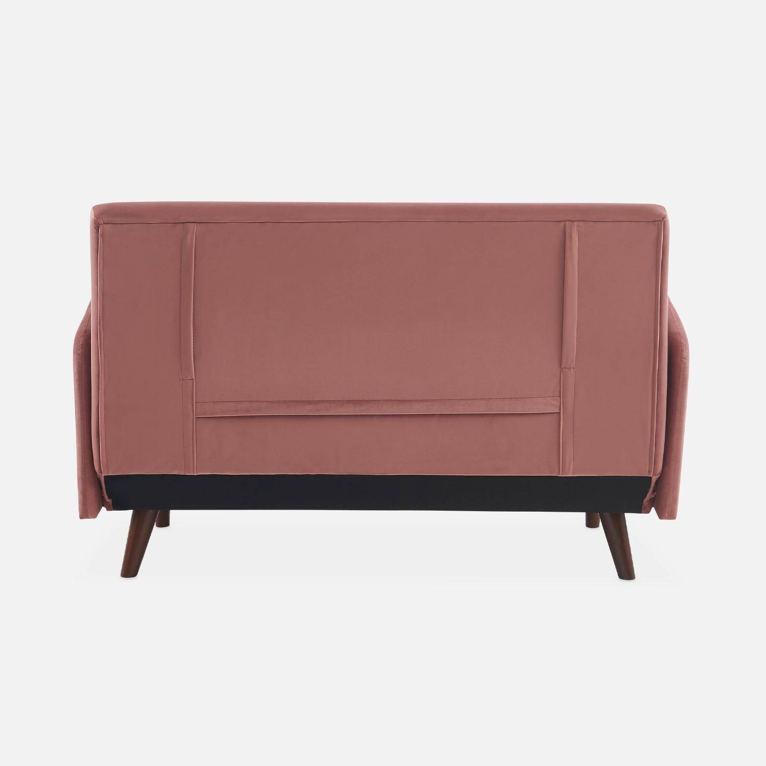 Sofá cama de terciopelo - Panam - escandinavo de 2 plazas, patas de madera oscura, rosa, asiento de banco, respaldo reclinable Photo8