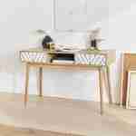 Console décor bois & blanc - Mika - 2 tiroirs, 1 casier de rangement, pieds scandinaves, L 120 x l 48 x H 75cm  Photo2