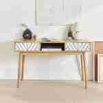 Console décor bois & blanc - Mika - 2 tiroirs, 1 casier de rangement, pieds scandinaves, L 120 x l 48 x H 75cm  Photo1