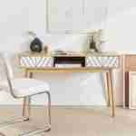 Console décor bois & blanc - Mika - 2 tiroirs, 1 casier de rangement, pieds scandinaves, L 120 x l 48 x H 75cm  Photo3
