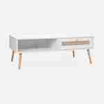 Table basse en cannage 110x59x39cm - Bohème - Blanc, 1 tiroir, 1 espace de rangement, pieds scandinaves Photo4