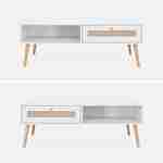 Table basse en cannage 110x59x39cm - Bohème - Blanc, 1 tiroir, 1 espace de rangement, pieds scandinaves Photo5