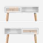 Console en cannage 100x29x81cm  -  Bohème -  Blanc, 1 tiroir,1 espace de rangement, pieds scandinaves décor bois, 1 poignée Photo3