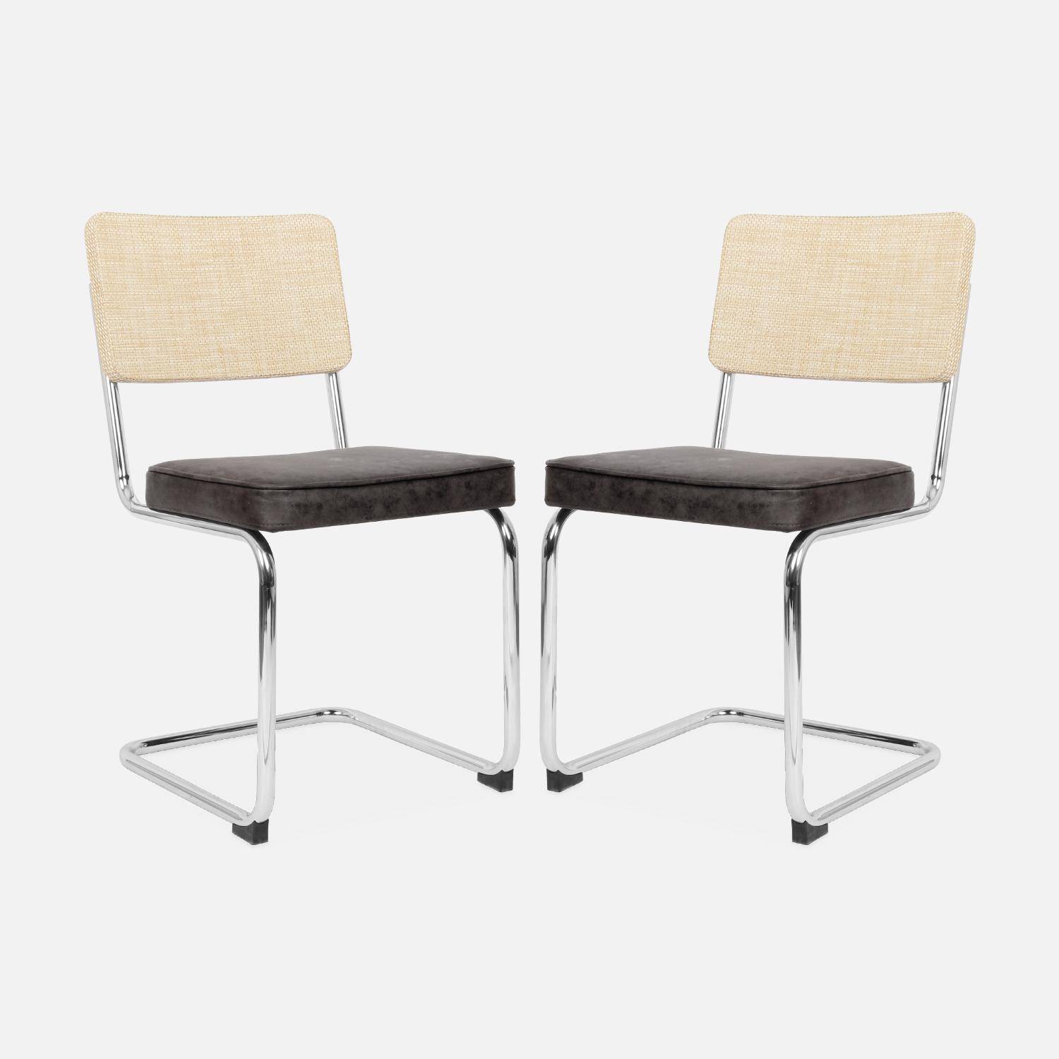 2 sillas cantilever - Maja - tela marrón oscuro y resina efecto ratán, 46 x 54,5 x 84,5cm   Photo5