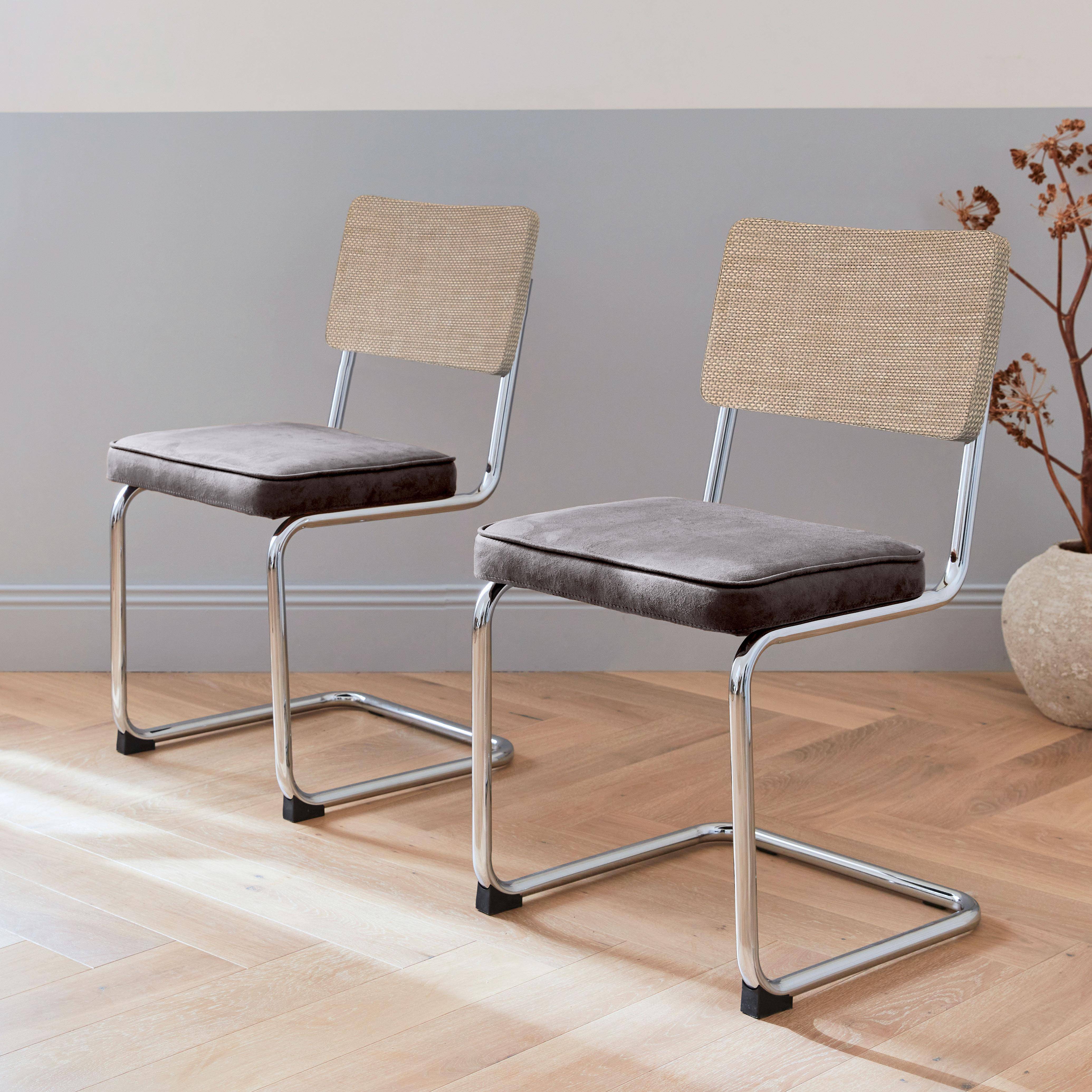 2 cadeiras cantilever - Maja - tecido preto e resina com efeito rattan, 46 x 54,5 x 84,5cm Photo1