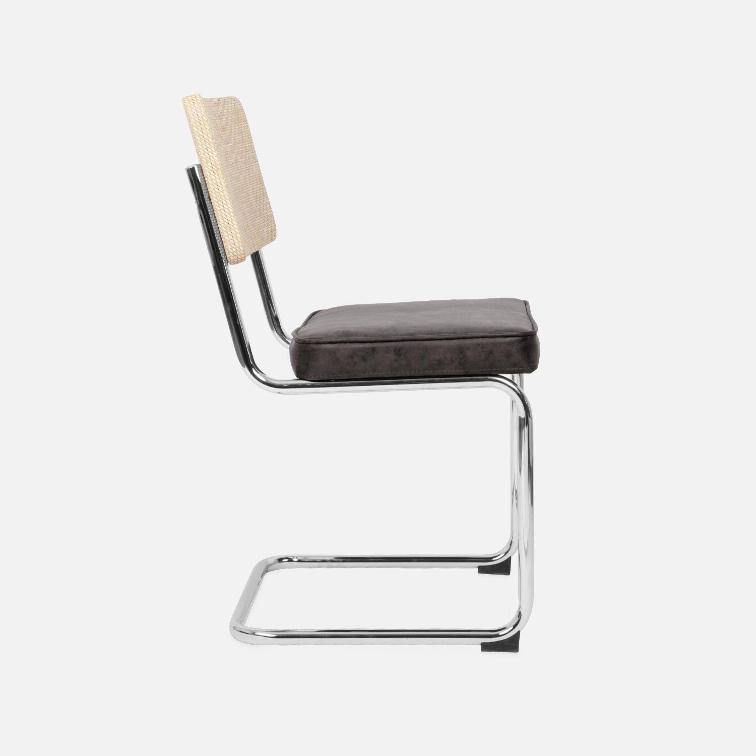 2 sillas cantilever - Maja - tela marrón oscuro y resina efecto ratán, 46 x 54,5 x 84,5cm   Photo6