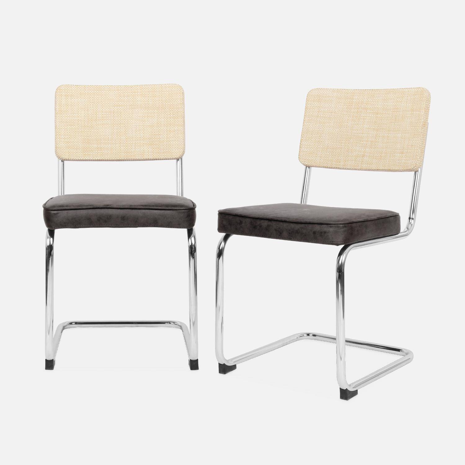 2 chaises cantilever - Maja - tissu noir et résine effet rotin, 46 x 54,5 x 84,5cm   Photo4