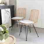 Deux chaises en rotin naturel et métal, coussins beiges - Cahya Photo1