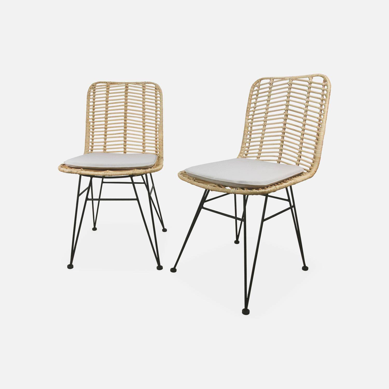 Deux chaises en rotin naturel et métal, coussins beiges - Cahya Photo3