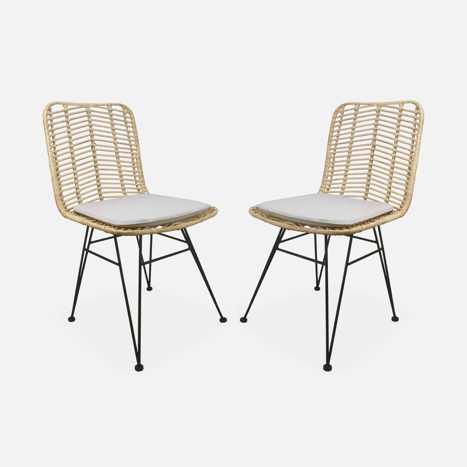 Deux chaises en rotin naturel et métal, coussins beiges - Cahya Photo4