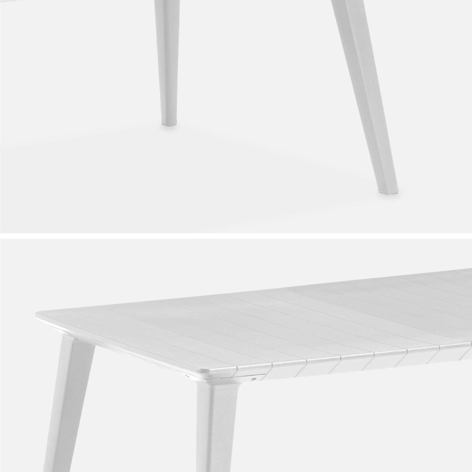 Table de jardin avec rallonge en résine de synthèse, Lima 240, Rectangulaire, blanc, 160 à 240cm + fauteuils de jardin empilables Elisa  Photo5