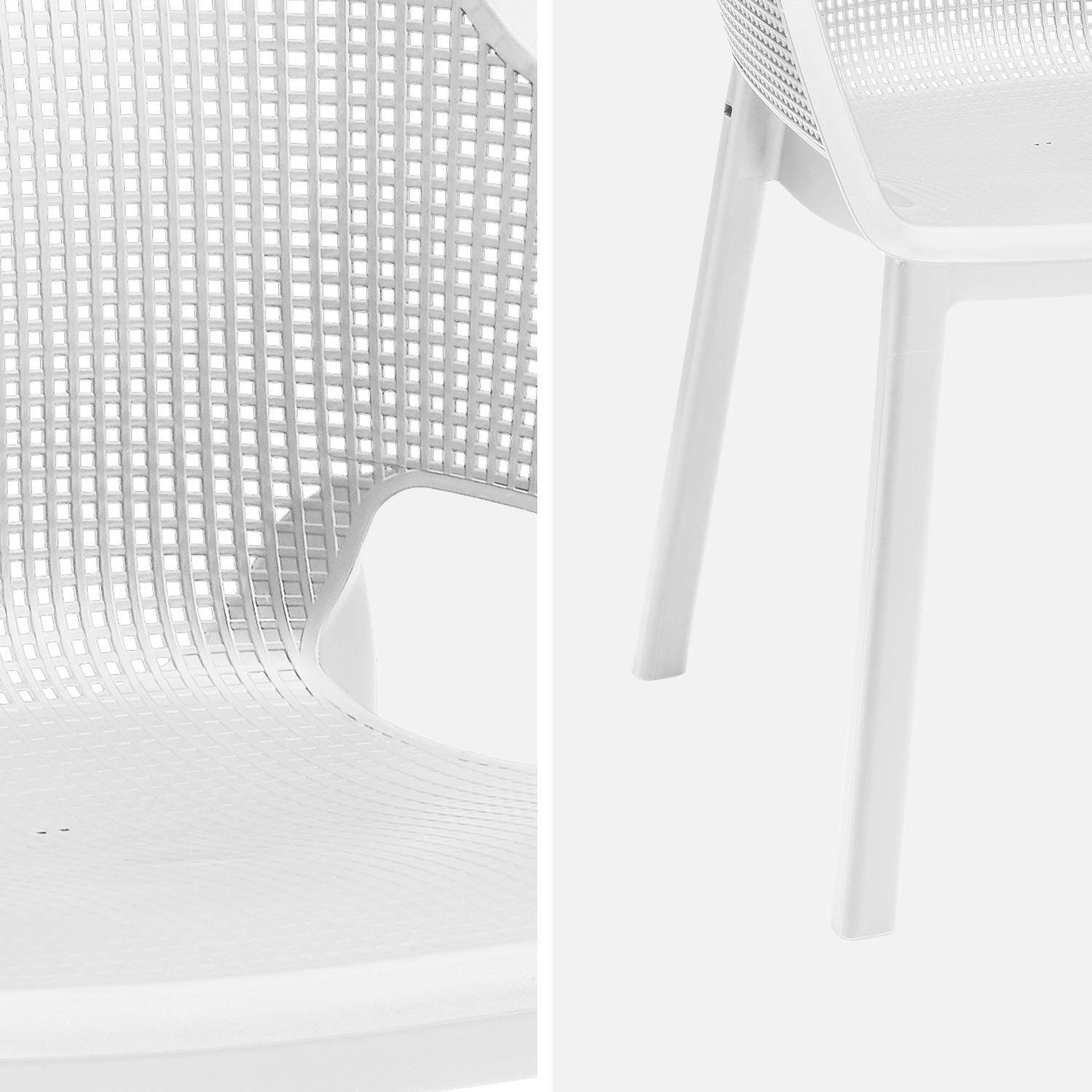 Table de jardin blanche, avec rallonge en résine de synthèse, Lima 240, Rectangulaire, 160 à 240cm + fauteuils de jardin empilables Elisa  Photo6