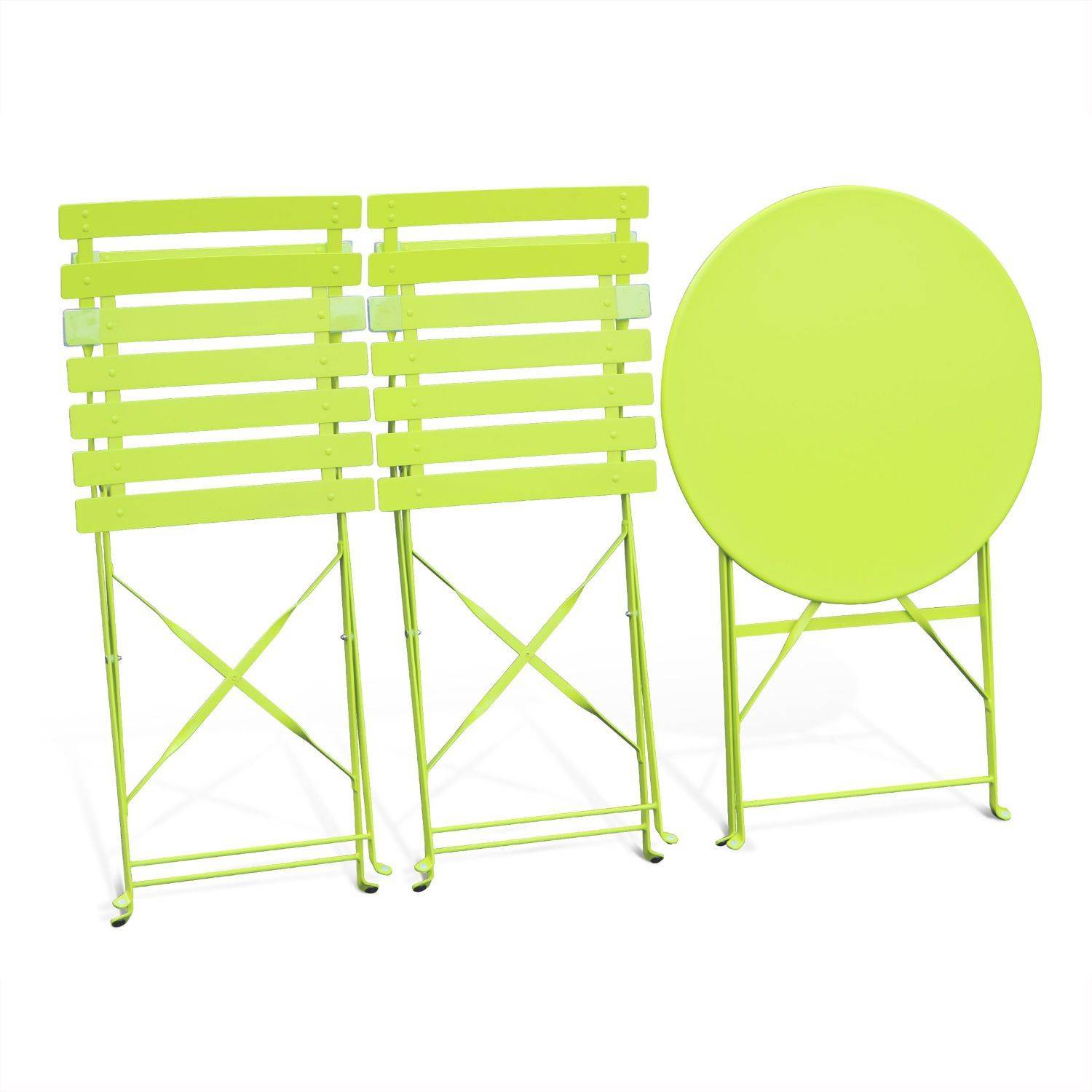Set da giardino, bar bistro, pieghevole - modello: Emilia, rotondo, colore: Verde anice - Tavolo ø60cm, con due sedie pieghevoli, acciaio termolaccato Photo6