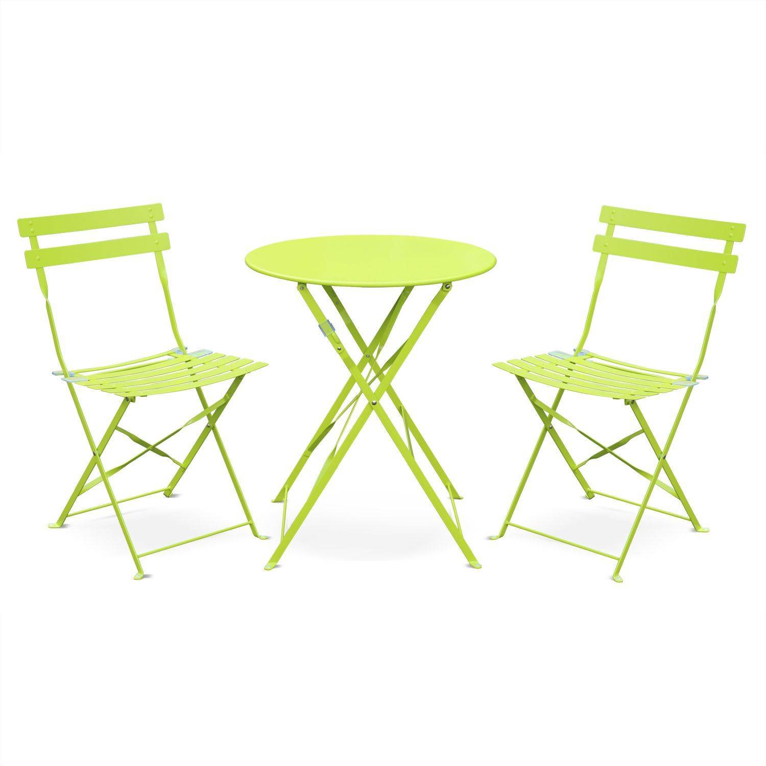 Set da giardino, bar bistro, pieghevole - modello: Emilia, rotondo, colore: Verde anice - Tavolo ø60cm, con due sedie pieghevoli, acciaio termolaccato Photo2