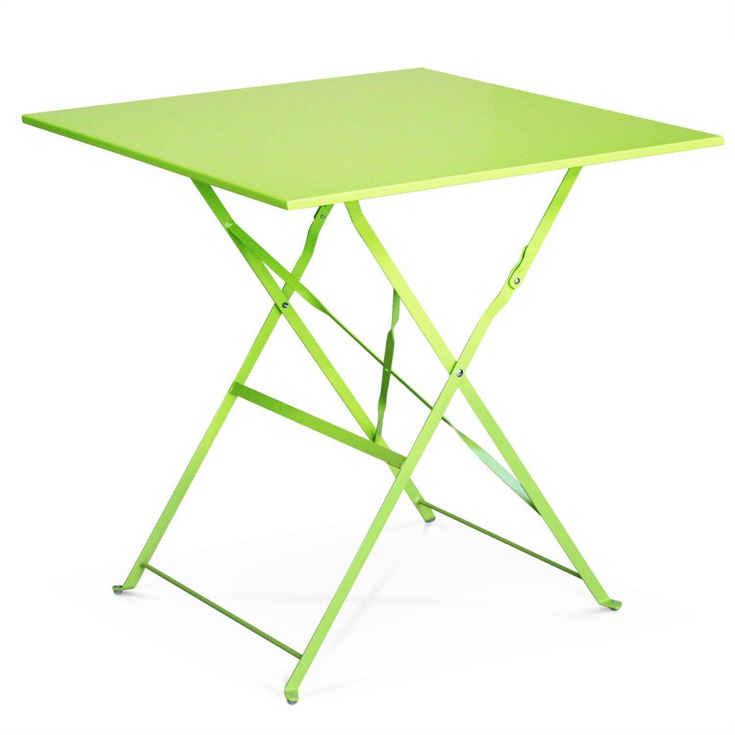 Klappbare Bistro-Gartenmöbel - Emilia quadratisch grün - Quadratischer Tisch 70x70 cm mit zwei Klappstühlen, pulverbeschichtetem Stahl, Stühlen mit gebogenen Latten Photo3