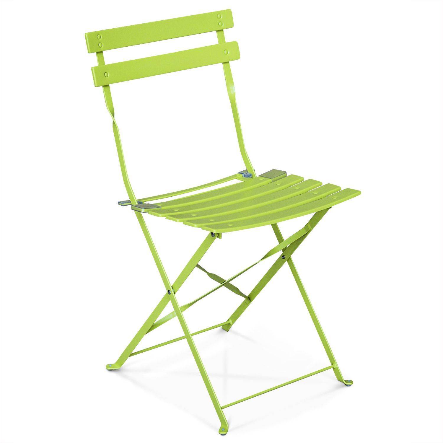 Klappbare Bistro-Gartenmöbel - Emilia quadratisch grün - Quadratischer Tisch 70x70 cm mit zwei Klappstühlen, pulverbeschichtetem Stahl, Stühlen mit gebogenen Latten Photo4