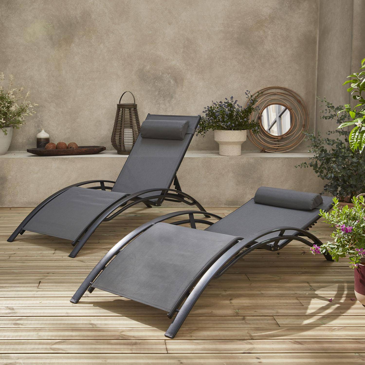 Duo aus Sonnenliegen aus Aluminium - Louisa Anthrazit - Liegestühle aus Aluminium und Textilene Photo2