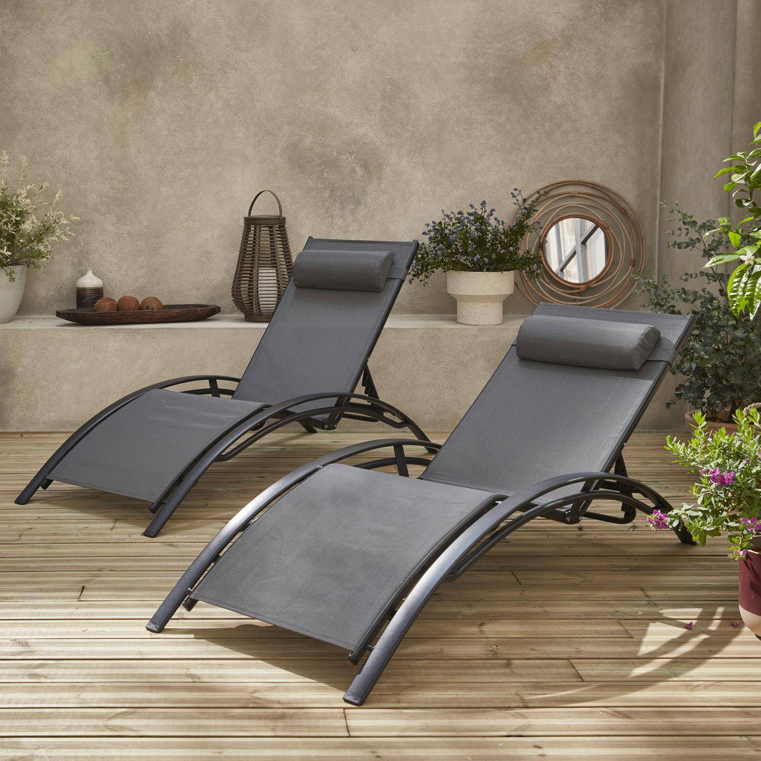 Duo aus Sonnenliegen aus Aluminium - Louisa Anthrazit - Liegestühle aus Aluminium und Textilene Photo1