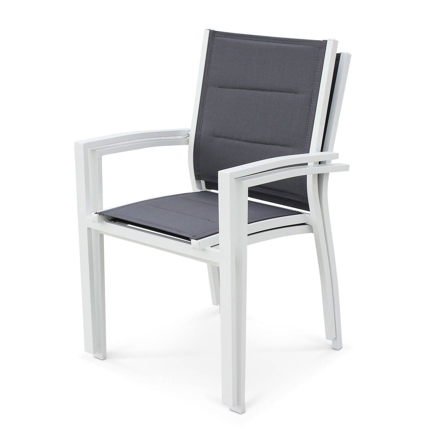 Set mit 2 Chicago-Sesseln - Weißes Aluminium und dunkelgraues Textilene, stapelbar Photo2