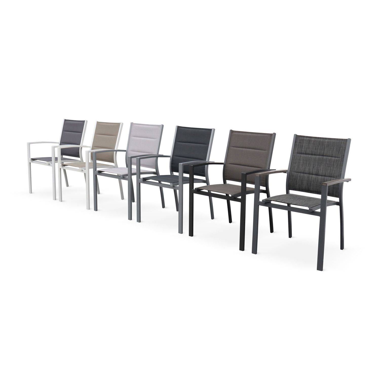Set mit 2 Chicago-Sesseln - Weißes Aluminium und dunkelgraues Textilene, stapelbar Photo5