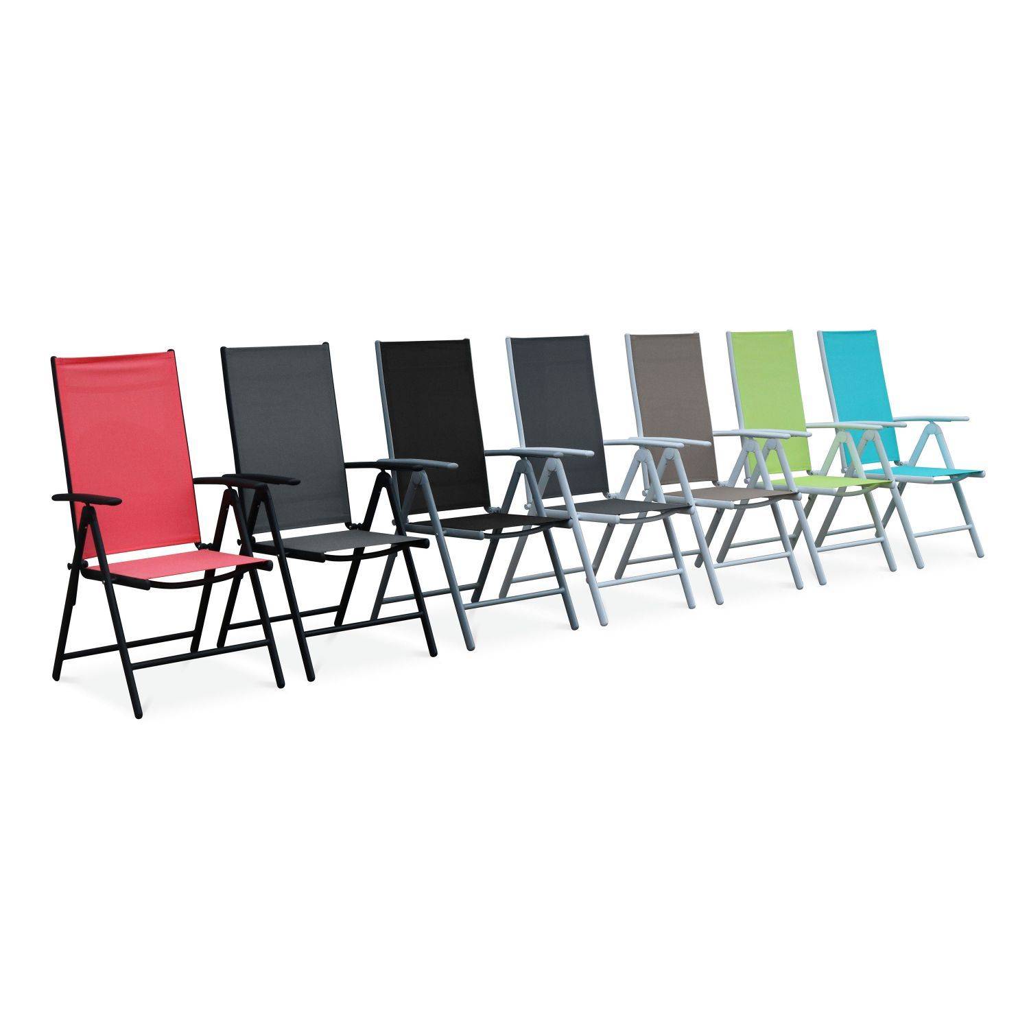 Set mit 2 Naevia-Sesseln mit mehreren Positionen aus anthrazitfarbenem Aluminium und grauem Textilene Photo8