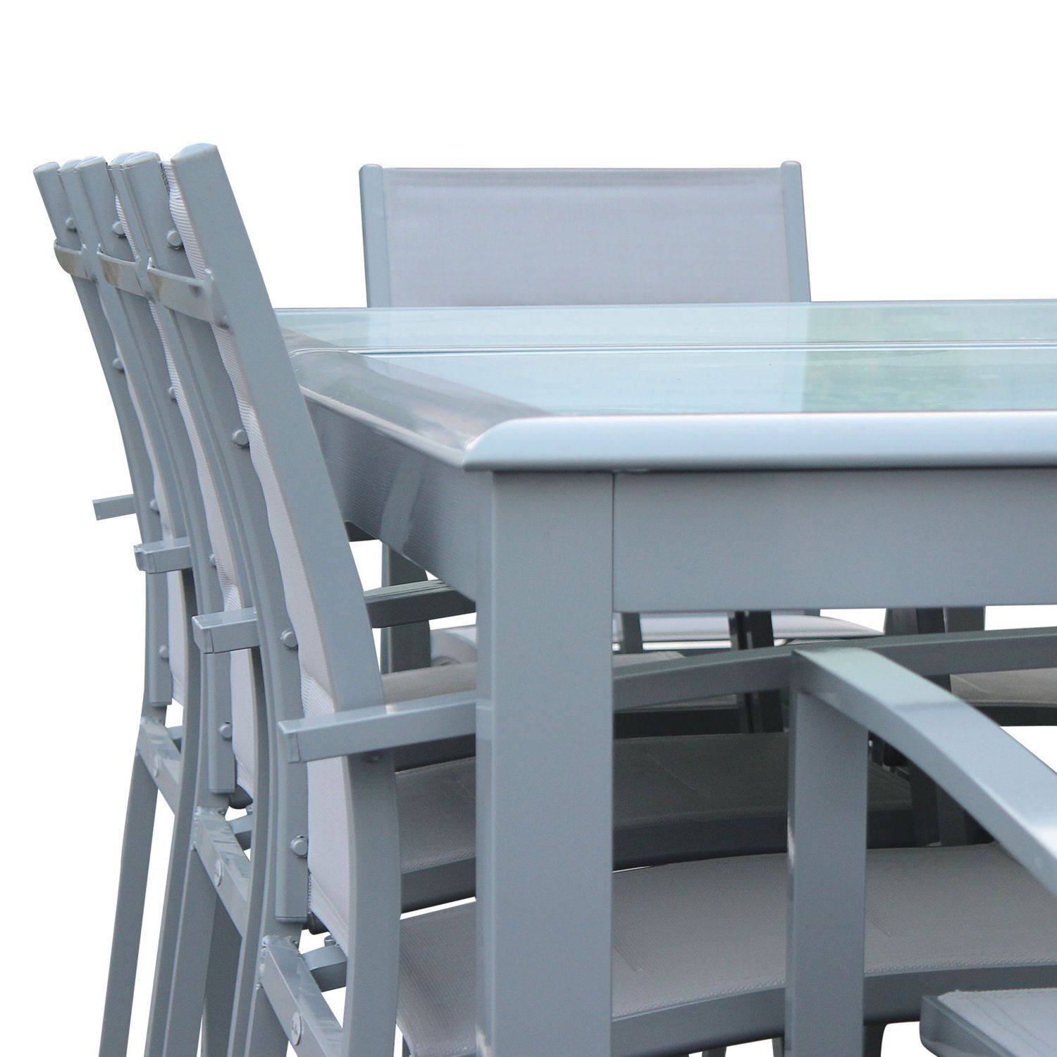 Ensemble Baltimore 1 table extensible et 8 fauteuils en aluminium et textilène Photo5