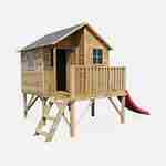 Maisonnette avec toboggan en bois FSC de 3,8m², Orchidée -  cabane sur pilotis en pin autoclave Photo1