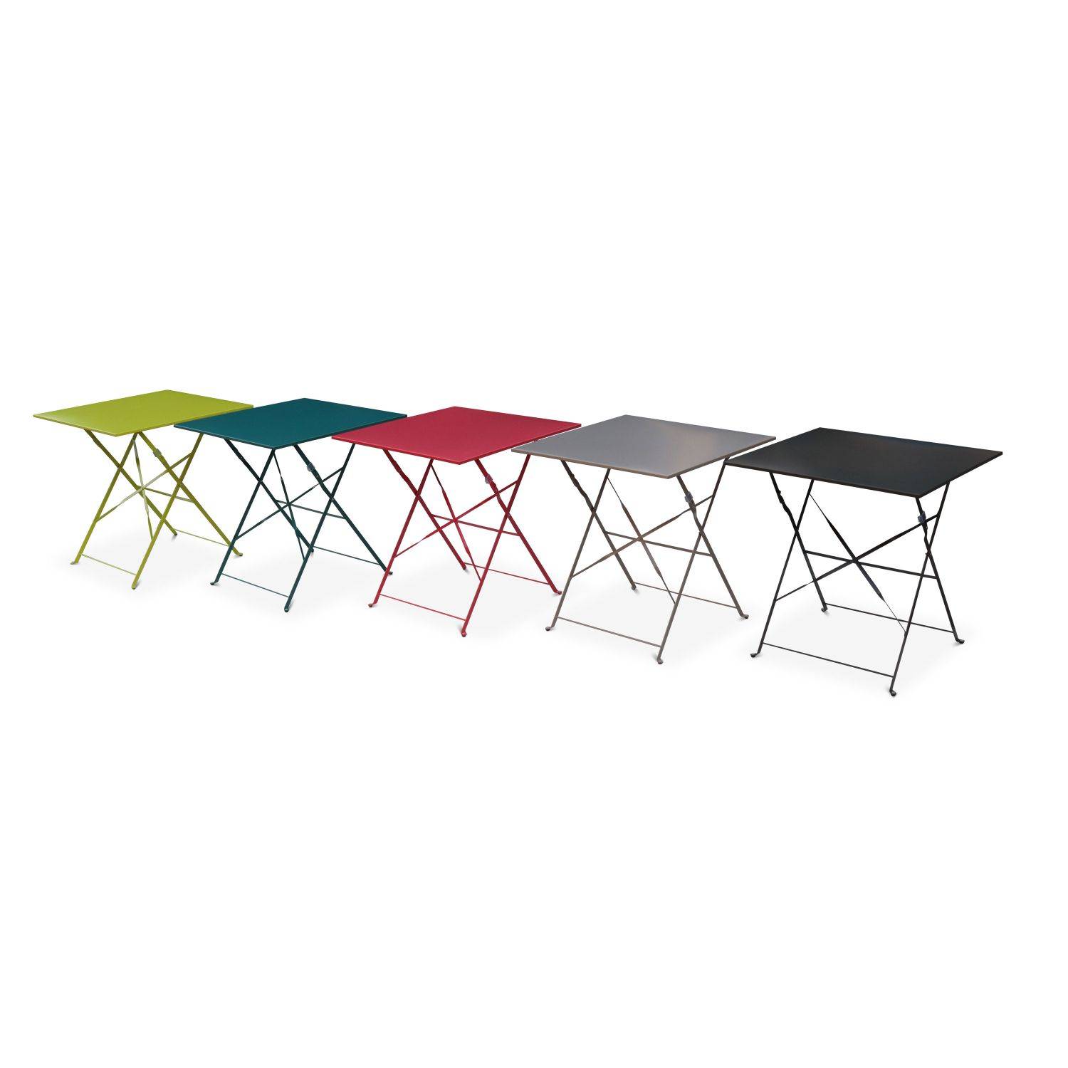 Emilia - Bistroset - 2 inklapbare stoelen en een vierkante tafel 70x70 van gepoedercoat staal – Rood Photo7