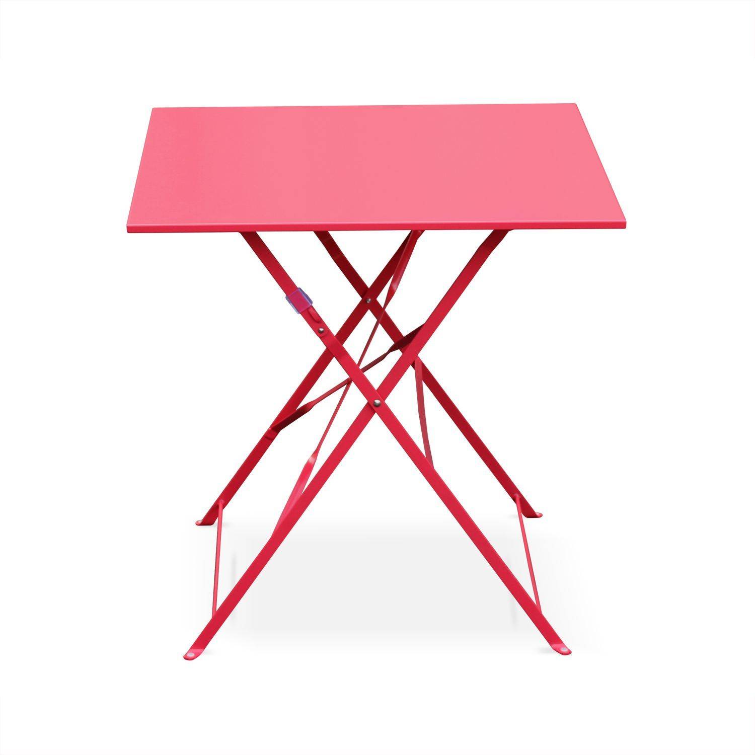 Emilia - Bistroset - 2 inklapbare stoelen en een vierkante tafel 70x70 van gepoedercoat staal – Rood Photo3