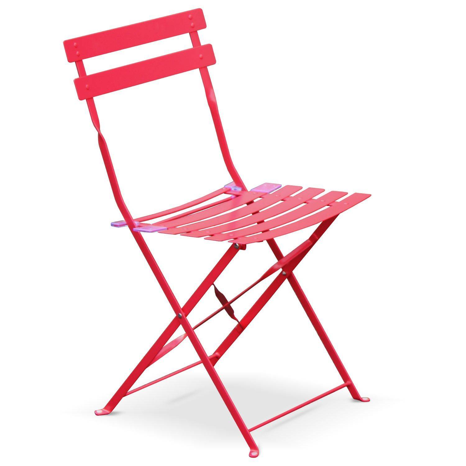 Emilia - Bistroset - 2 inklapbare stoelen en een vierkante tafel 70x70 van gepoedercoat staal – Rood Photo4