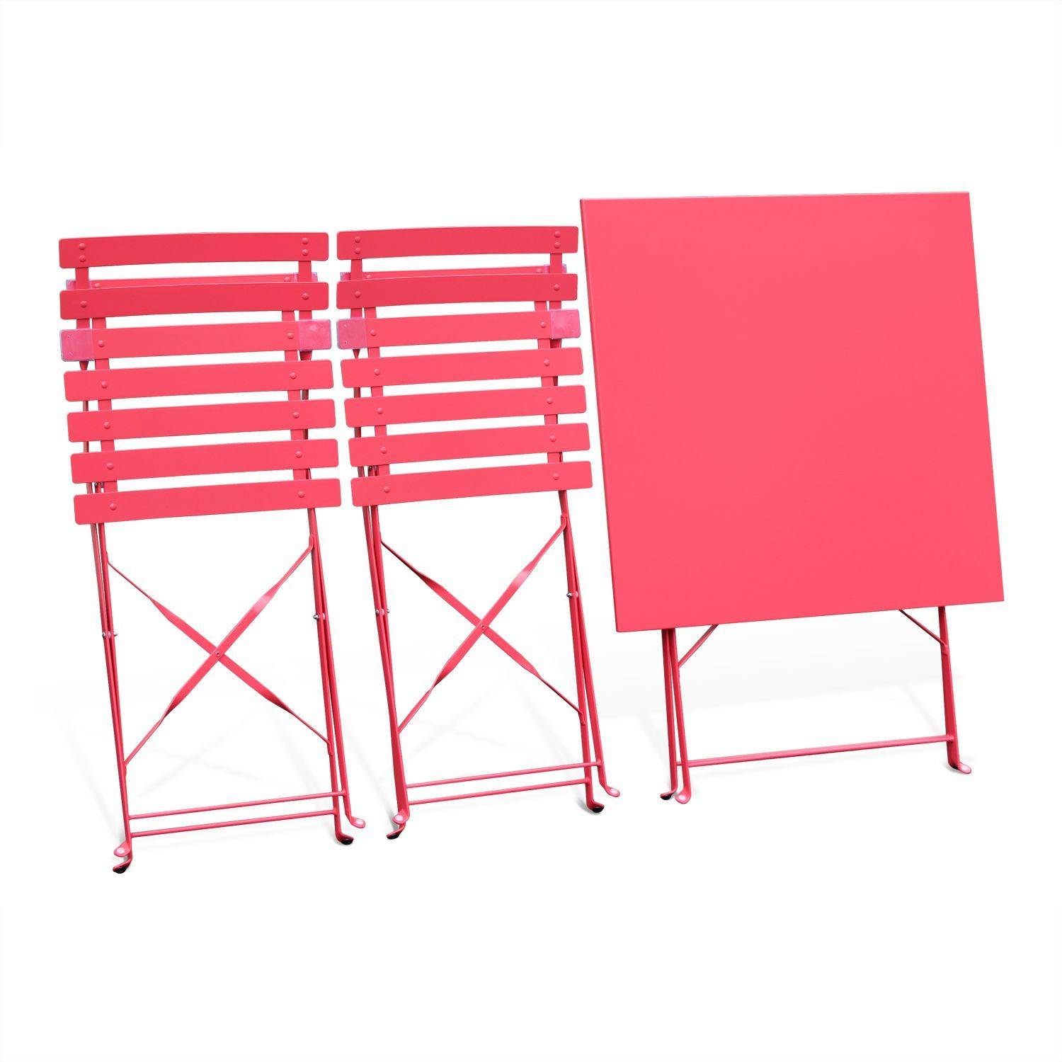 Klappbare Bistro-Gartenmöbel - Emilia rot - Quadratischer Tisch 70x70cm mit zwei Klappstühlen aus pulverbeschichtetem Stahl Photo6
