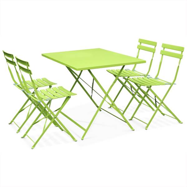 Radioactief meel spier Emilia - Bistro set van rechthoekige tafel en 4 inklapbare stoelen - Staal  met poedercoating - Mat – Vert