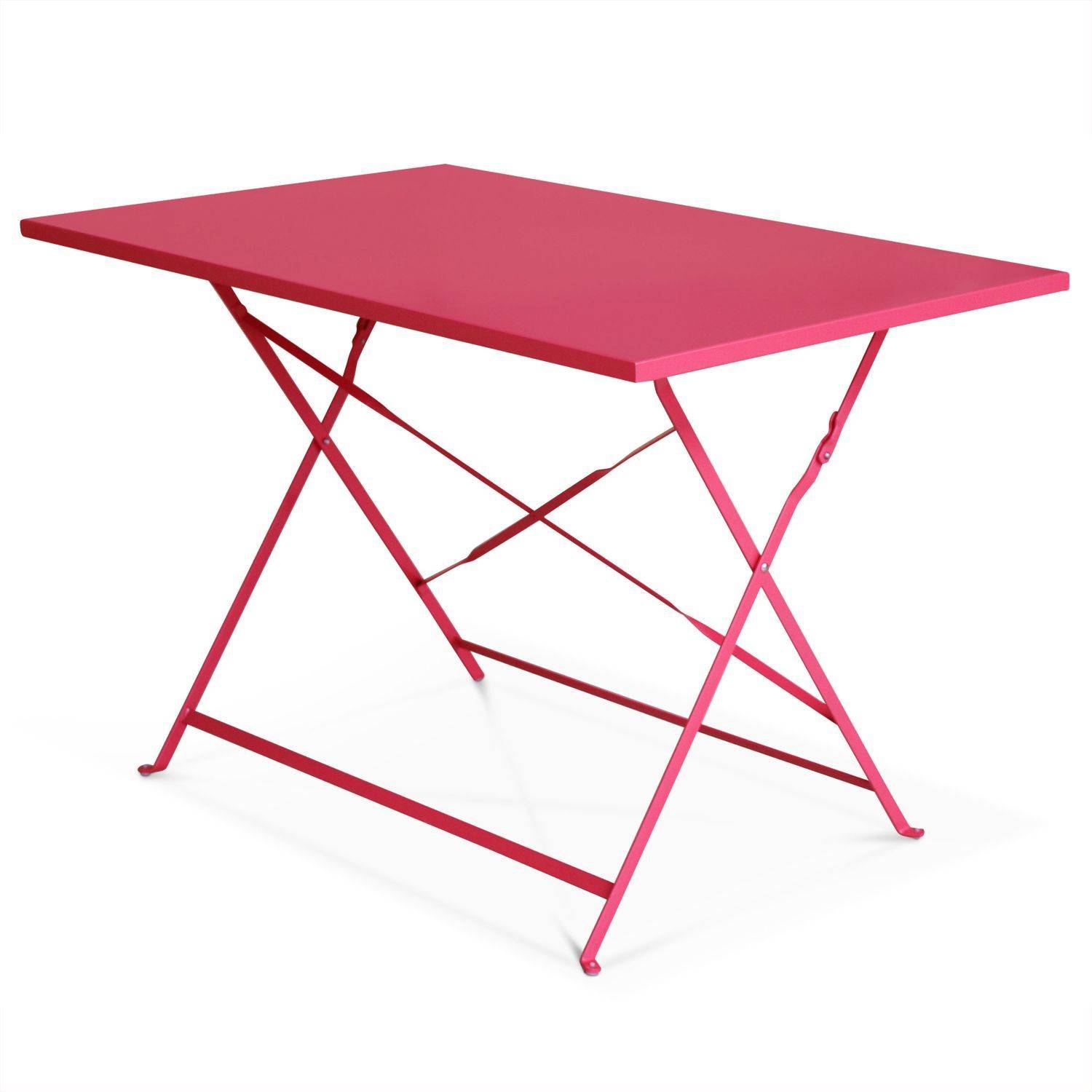 Tavolo da giardino, bar bistrot, pieghevole - modello: Emilia, rettangolare, colore: Rosso Lampone - Tavolo, dimensioni: 110x70cm, con quattro sedie pieghevoli, acciaio termolaccato Photo3