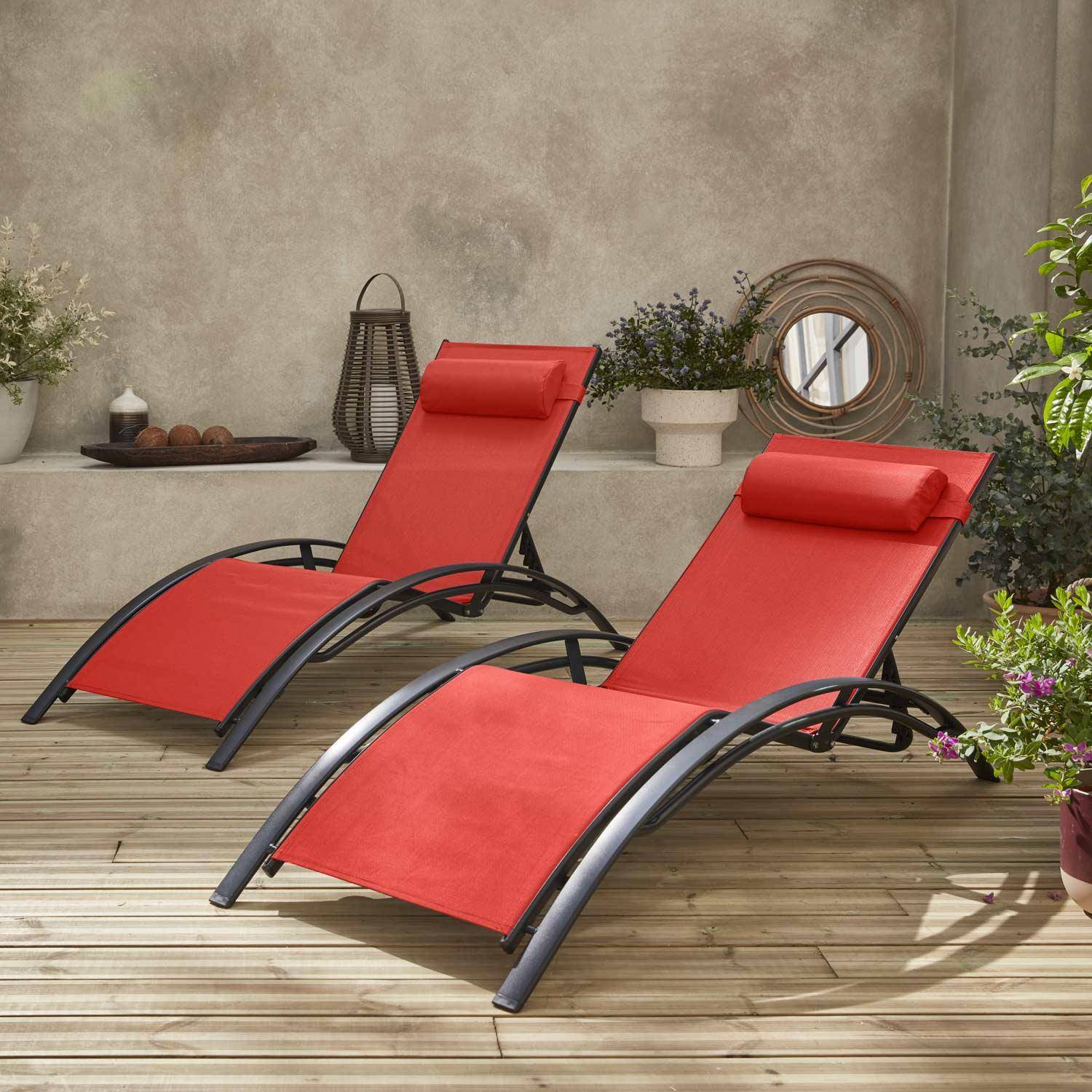 Sonnenliegen-Duo aus Aluminium - Louisa Koralle - Liegestühle aus Aluminium und Textilene Photo1