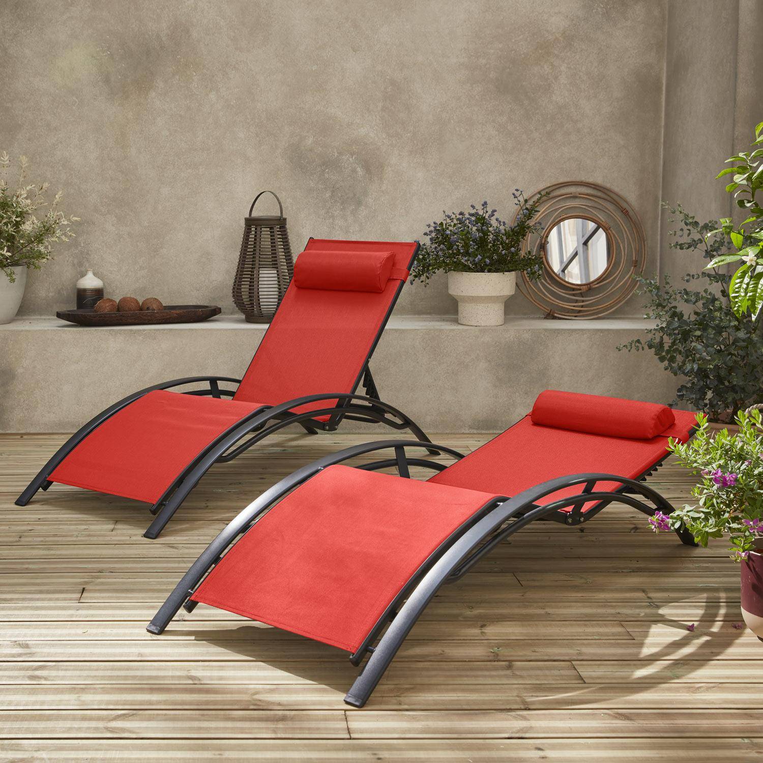 Sonnenliegen-Duo aus Aluminium - Louisa Koralle - Liegestühle aus Aluminium und Textilene Photo2