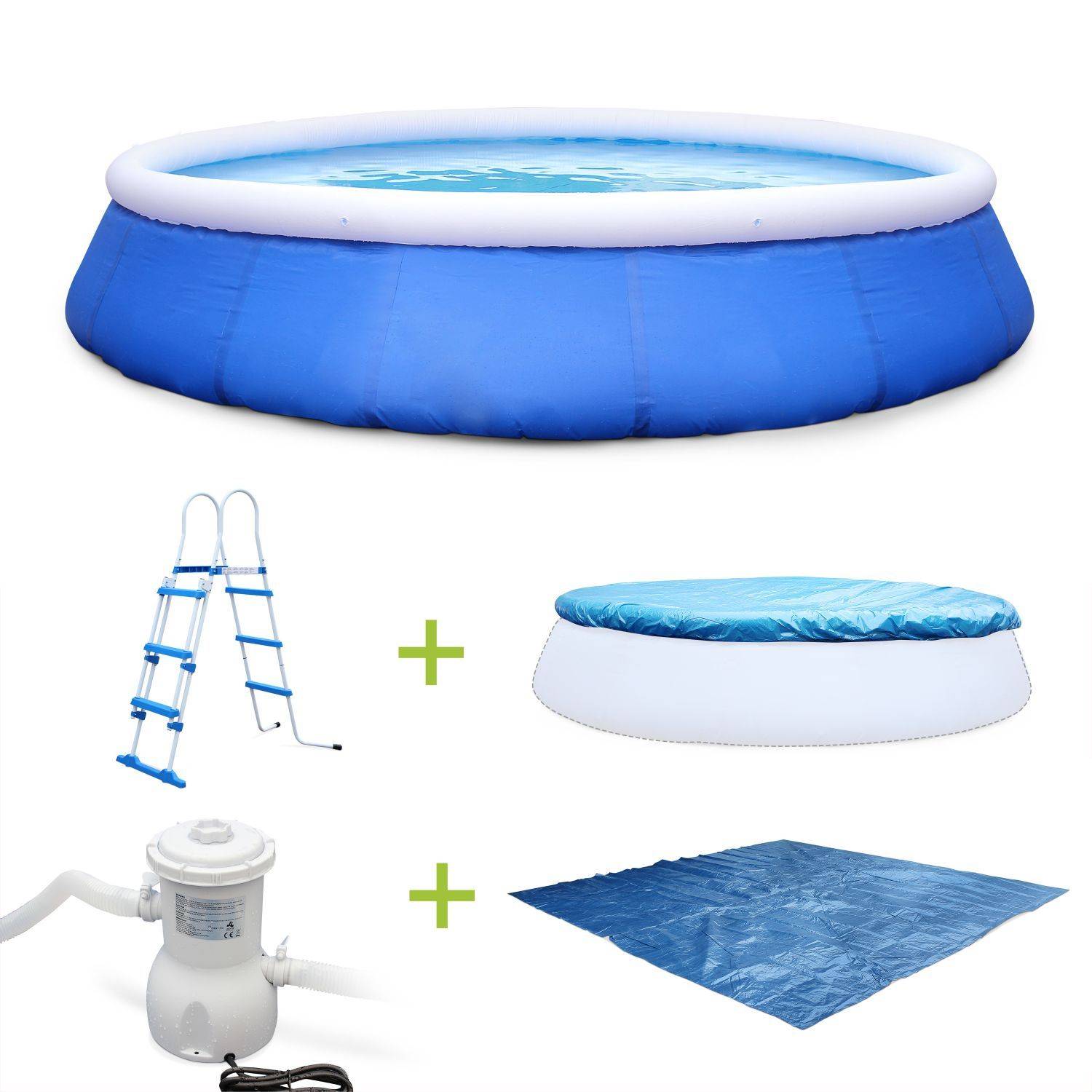 Kit piscine Emeraude gonflable bleue autoportante ronde Ø450x90cm avec pompe de filtration, bâche de protection, tapis de sol et échelle, piscine hors sol autostable Photo1