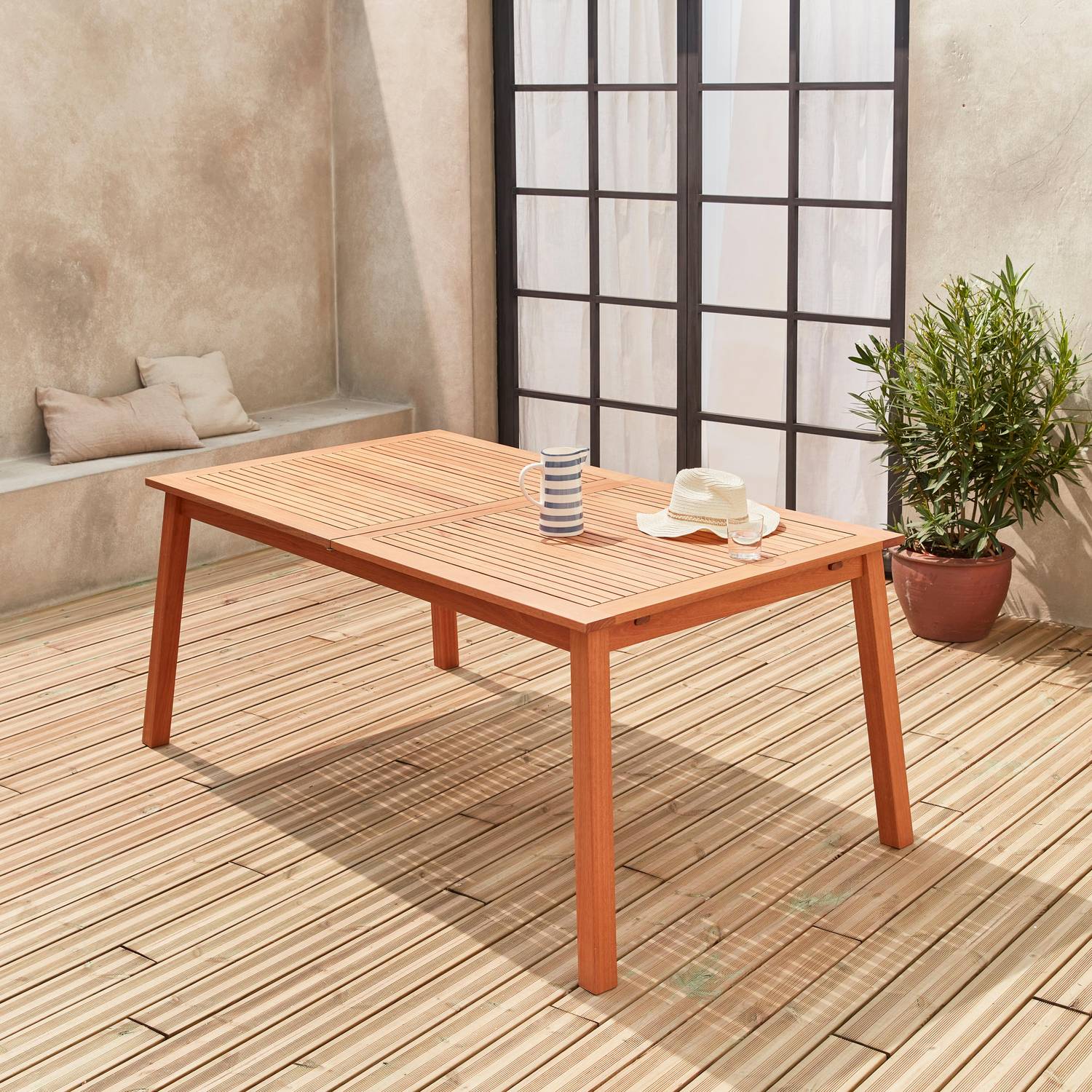 Table de jardin en bois 180-240cm - Almeria - Grande table rectangulaire avec rallonge eucalyptus FSC, Intérieur / Extérieur  Photo1