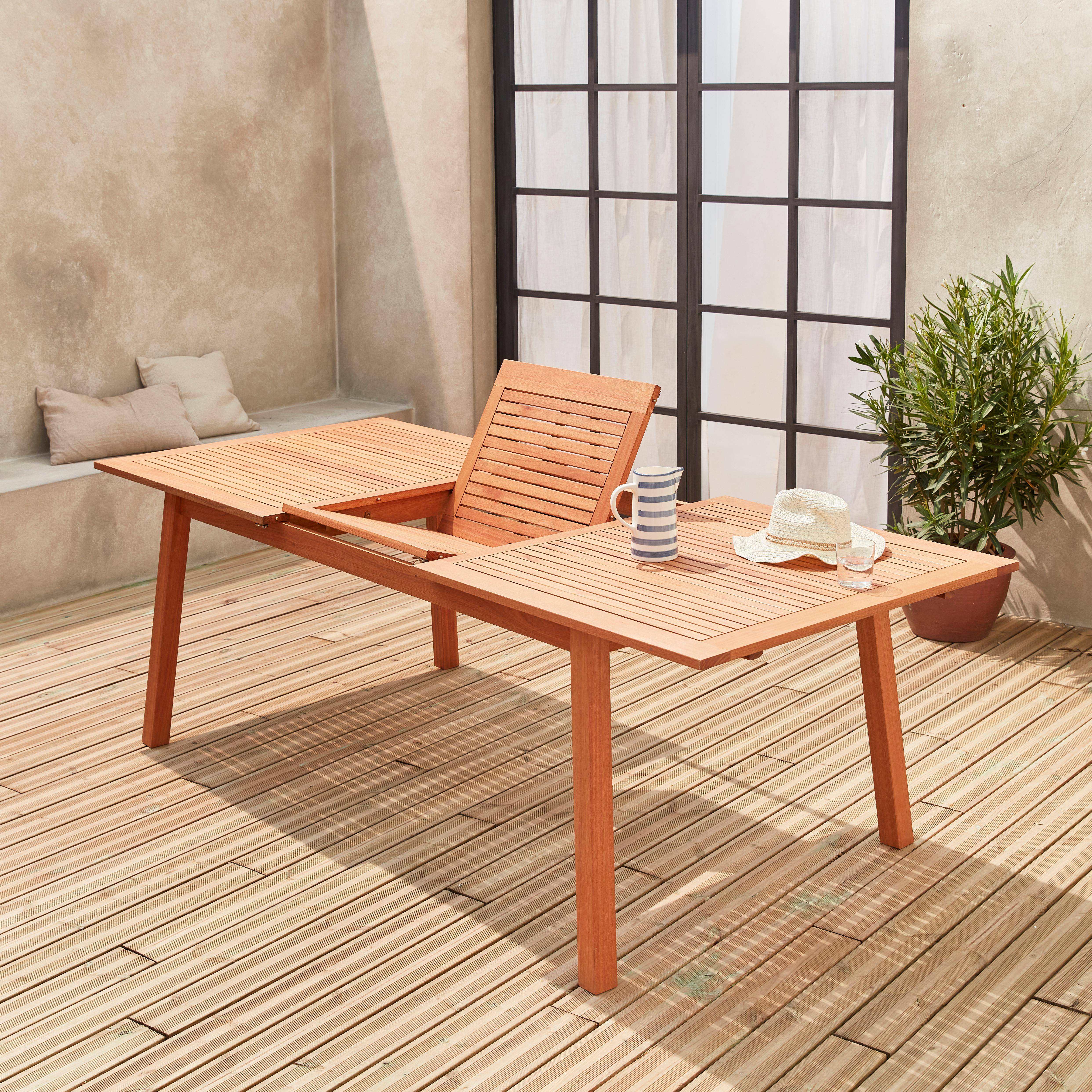 Table de jardin en bois 180-240cm - Almeria - Grande table rectangulaire avec rallonge eucalyptus FSC, Intérieur / Extérieur  Photo2