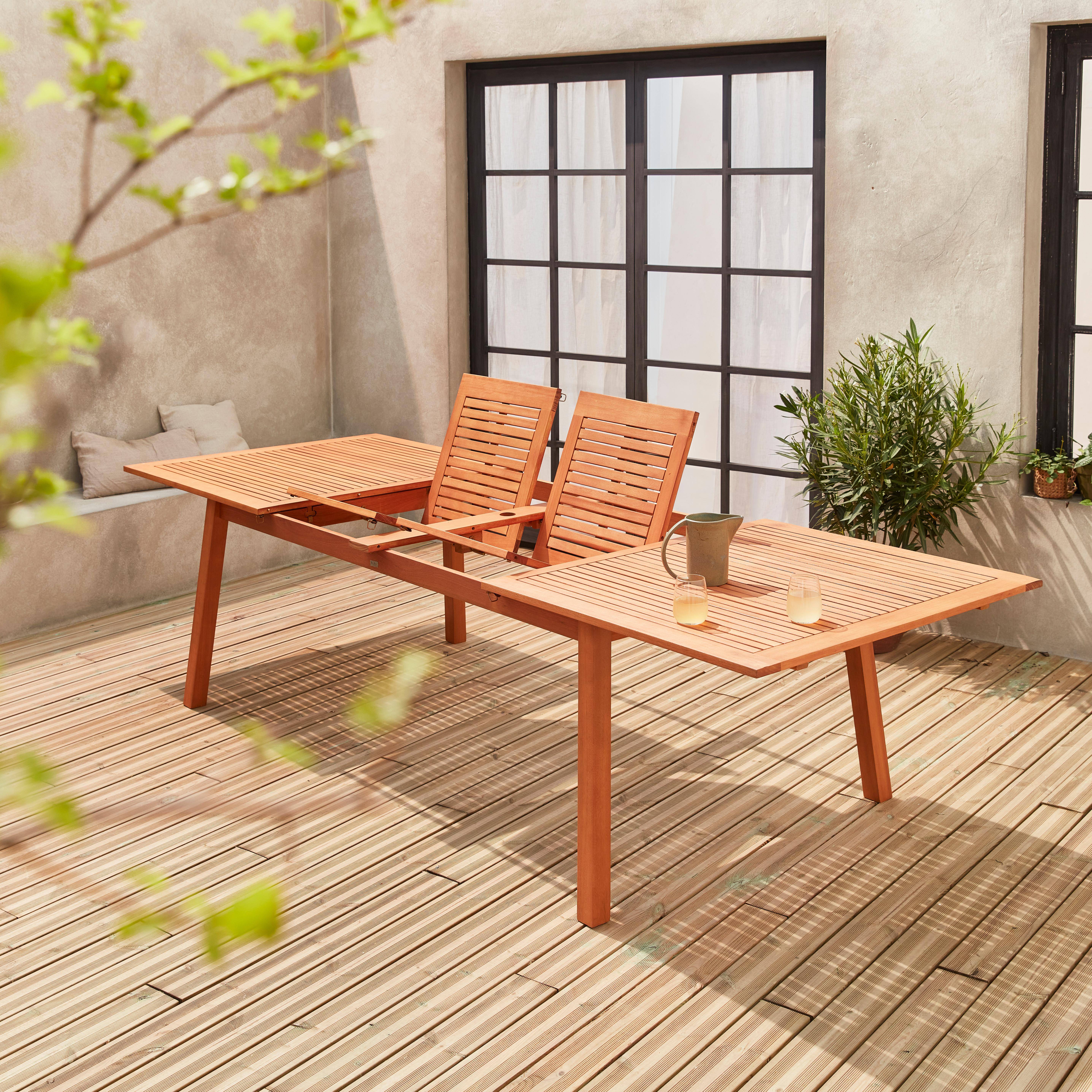 Conjunto de mesa e cadeiras de jardim em madeira, 10 lugares, eucalipto, extensível, 200/250/300 cm Photo3