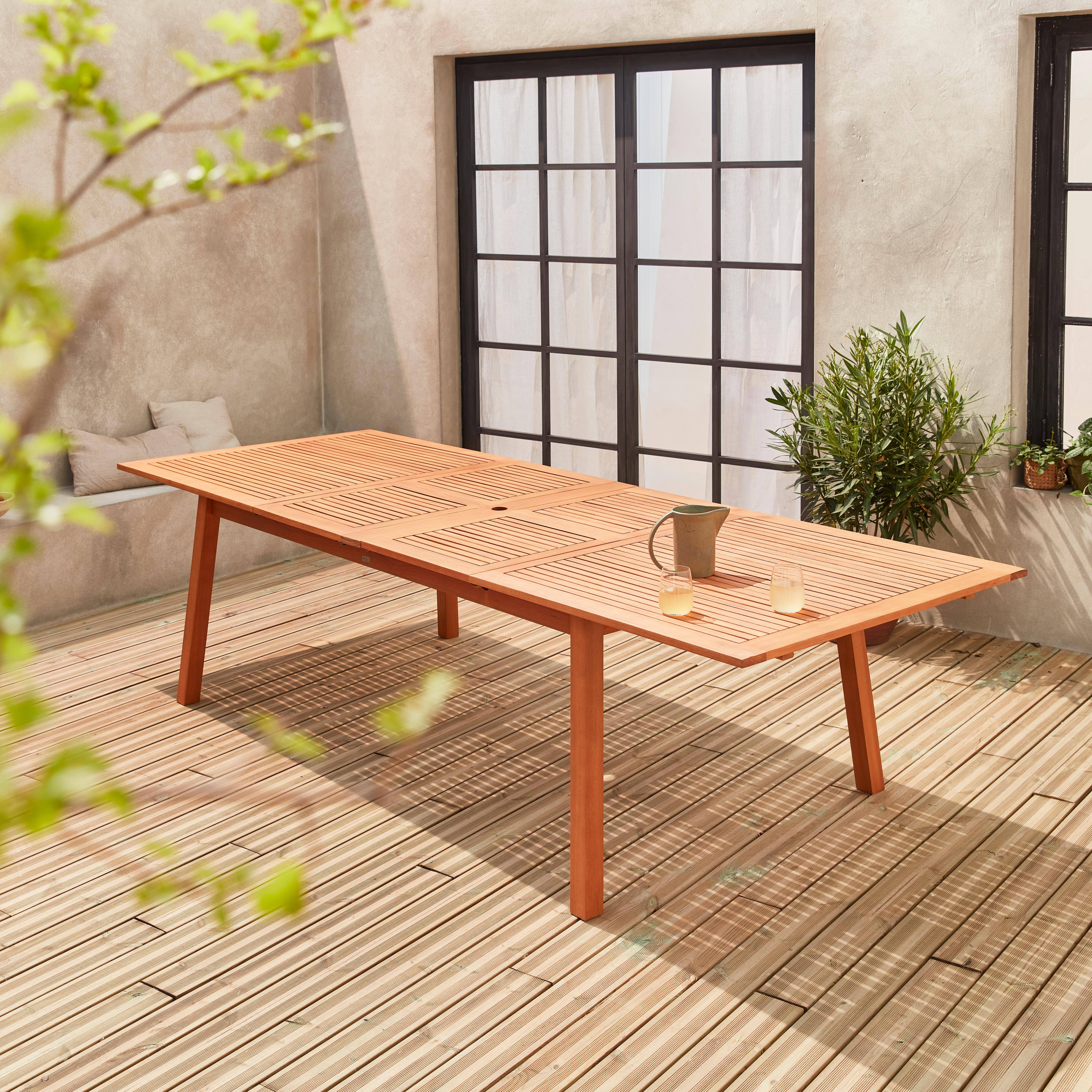 Conjunto de mesa e cadeiras de jardim em madeira, 10 lugares, eucalipto, extensível, 200/250/300 cm Photo2
