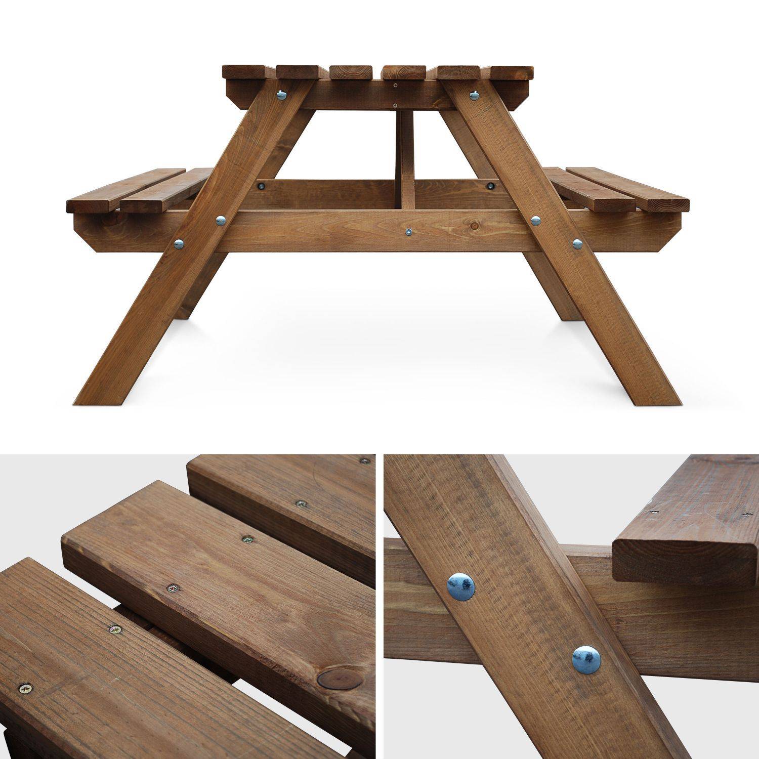 Picknicktisch aus Holz 150cm - PADANO - Rechteckiger Gartentisch mit Bänken aus FSC-Kiefer Photo3