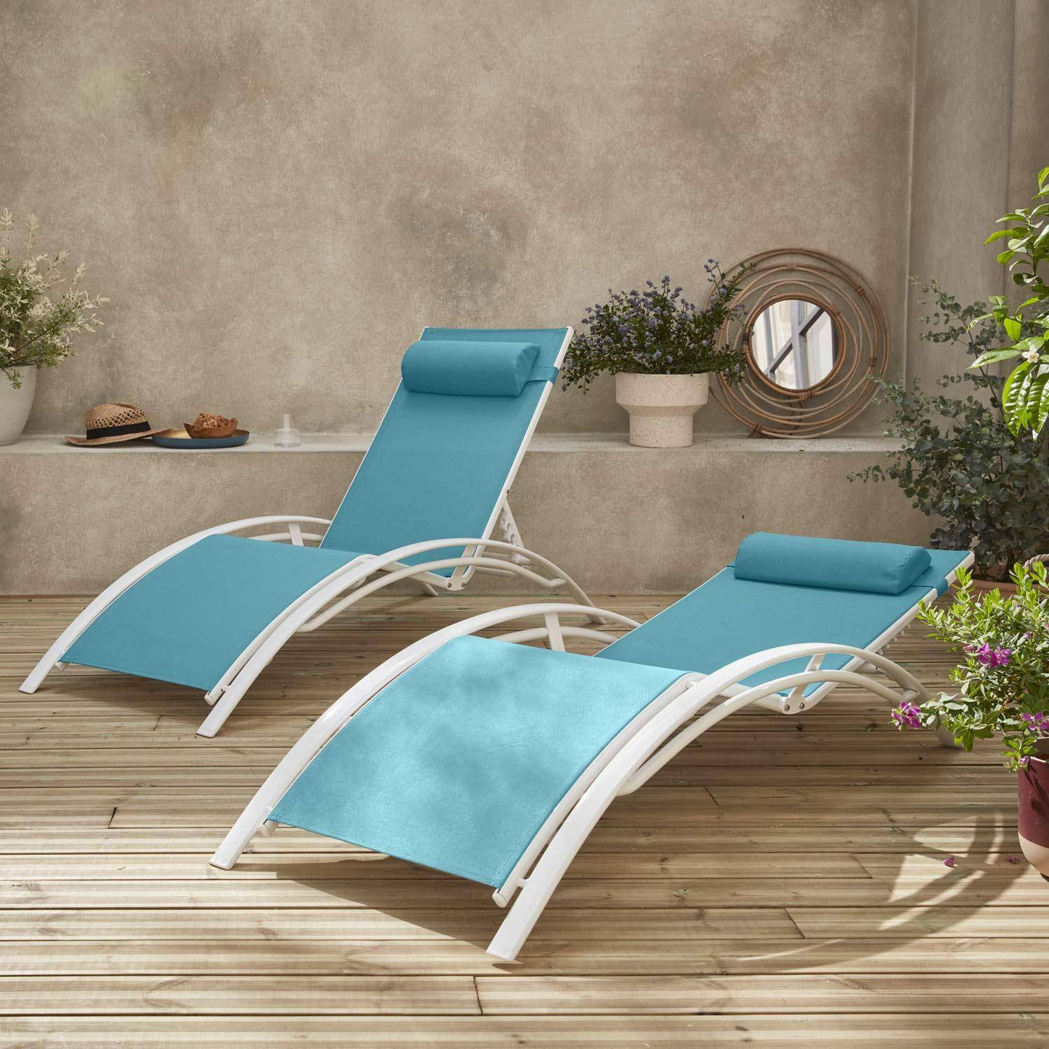 Sonnenliegen-Duo aus Aluminium - Louisa Türkis - Liegestühle aus Aluminium und Textilene Photo2